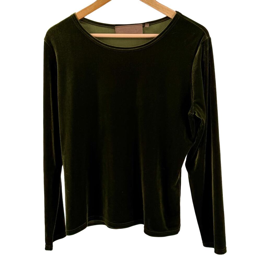 Vintage Y2K Double D Ranch Forest Green Velvet Long Sleeve Top